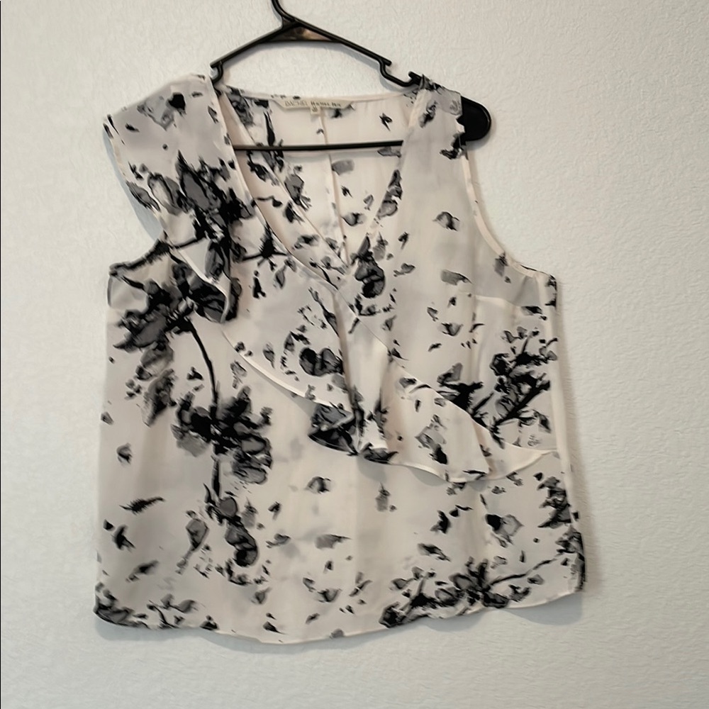 RACHEL Rachel Roy Black and White Ruffled Tie Front Blouse